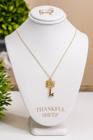 Thankful Sheep Vintage Scroll Key Necklace