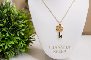 Thankful Sheep Vintage Scroll Key Necklace