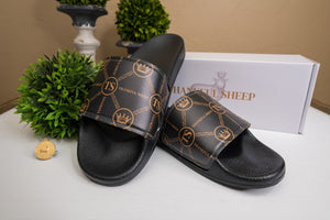 Thankful Sheep Circle Icons Men's Slides   Black/Gold