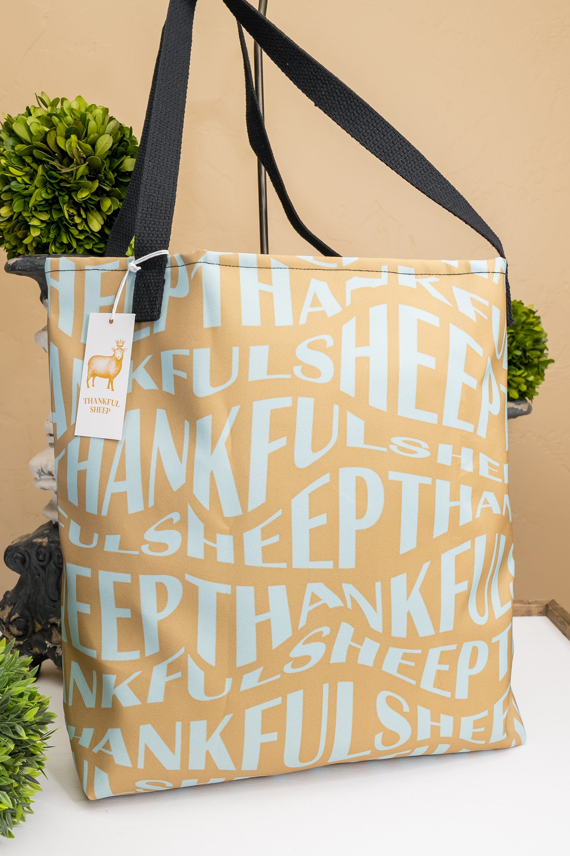 Thankful Sheep All Over Sheep Tote Gold/Blue