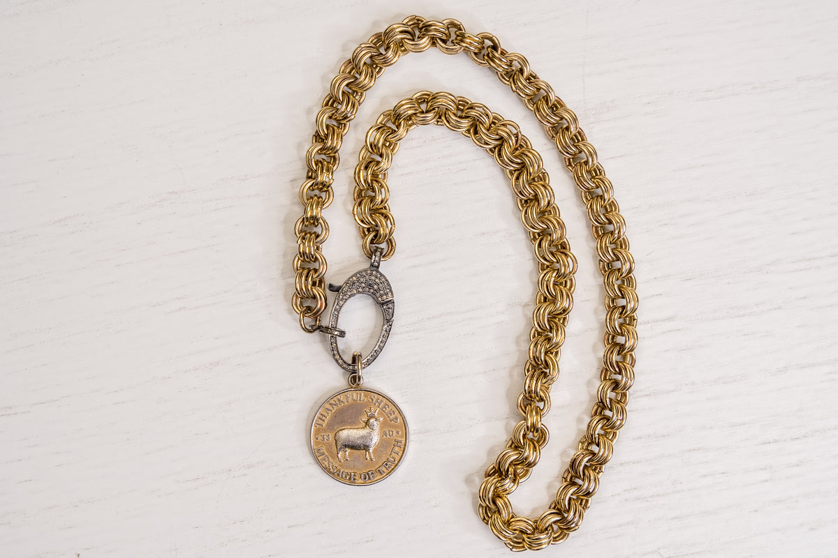 Thankful Sheep Triple Rings Link Necklace With "Message of Truth" Medallion