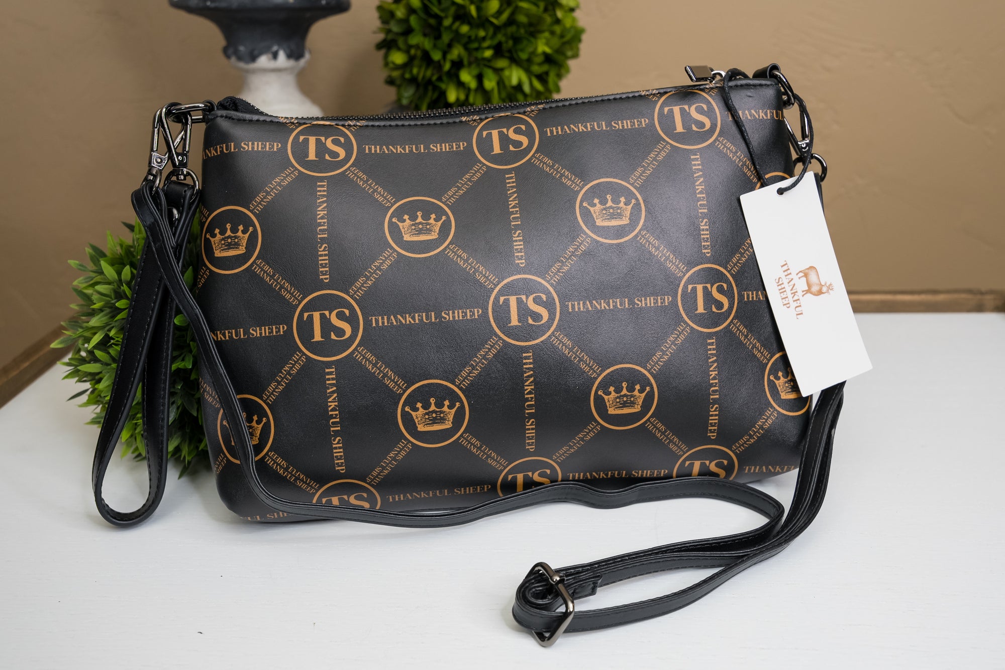 Thankful Sheep Circle Icons Crossbody Handbag.