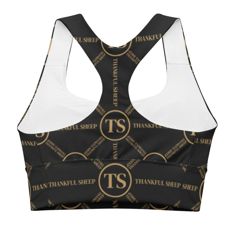 Thankful Sheep Circle Icons Longline Sports Bra  Black/Gold