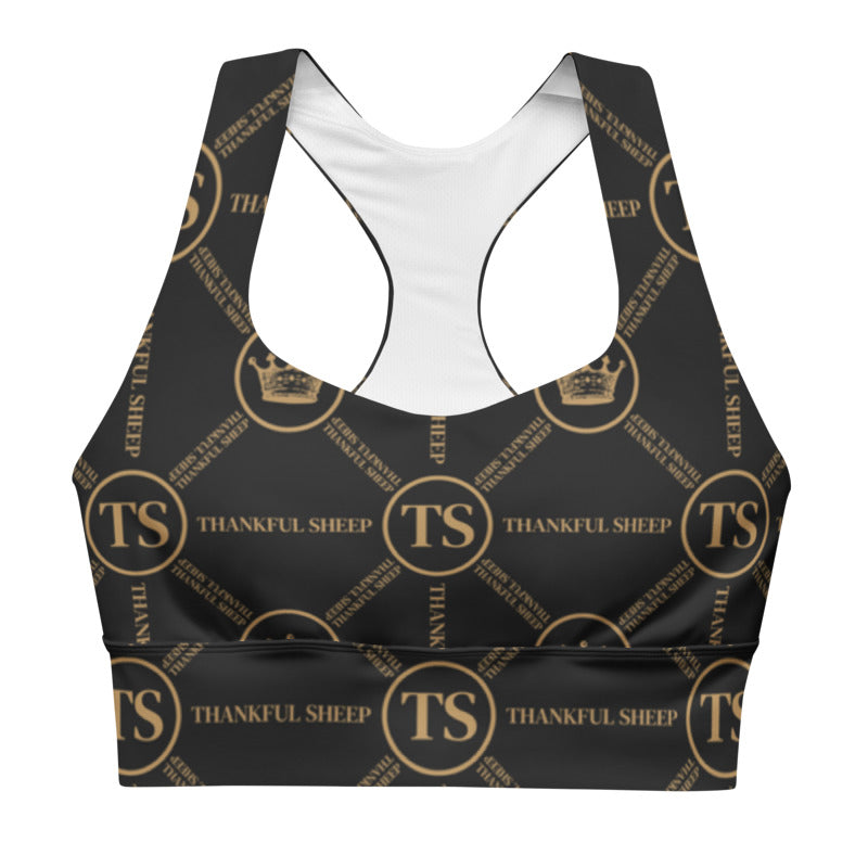 Thankful Sheep Circle Icons Longline Sports Bra  Black/Gold