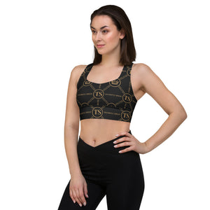 Thankful Sheep Circle Icons Longline Sports Bra  Black/Gold