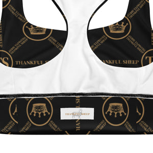 Thankful Sheep Circle Icons Longline Sports Bra  Black/Gold