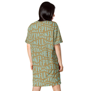 Thankful Sheep All Over Sheep T-Shirt Dress    Gold/Blue