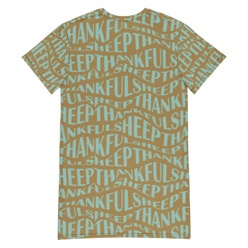 Thankful Sheep All Over Sheep T-Shirt Dress    Gold/Blue