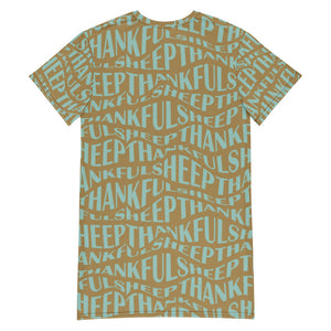 Thankful Sheep All Over Sheep T-Shirt Dress    Gold/Blue