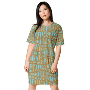 Thankful Sheep All Over Sheep T-Shirt Dress    Gold/Blue