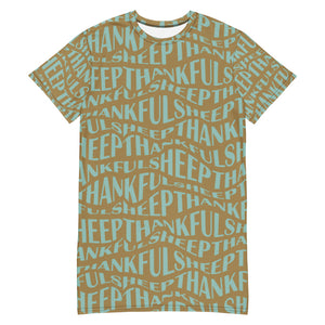 Thankful Sheep All Over Sheep T-Shirt Dress    Gold/Blue