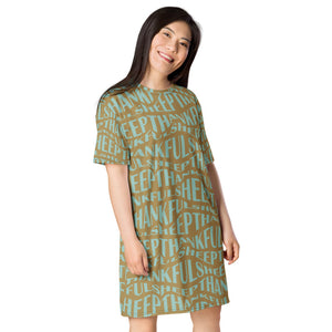 Thankful Sheep All Over Sheep T-Shirt Dress    Gold/Blue