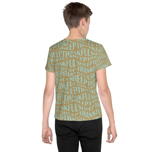 "All Over Sheep" Youth Boys and Girls Short Sleeve T-Shirt Teal/Gold