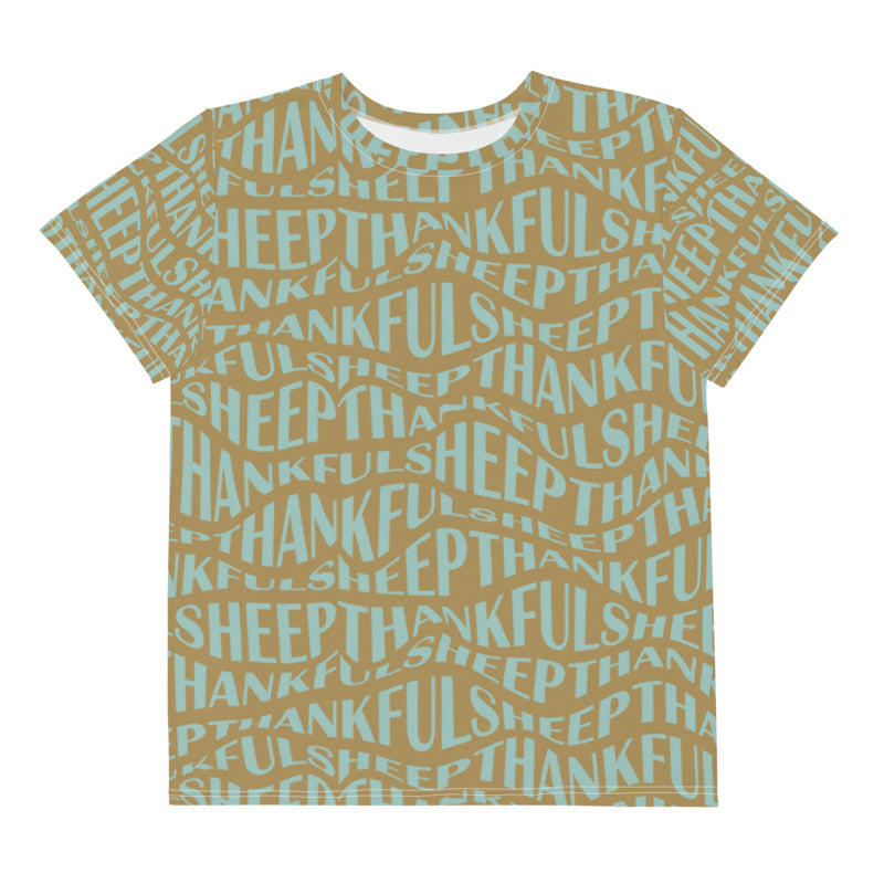 "All Over Sheep" Youth Boys and Girls Short Sleeve T-Shirt Teal/Gold