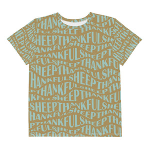 "All Over Sheep" Youth Boys and Girls Short Sleeve T-Shirt Teal/Gold