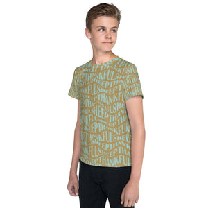 "All Over Sheep" Youth Boys and Girls Short Sleeve T-Shirt Teal/Gold