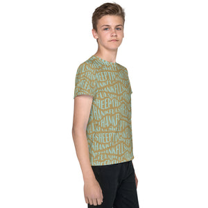 "All Over Sheep" Youth Boys and Girls Short Sleeve T-Shirt Teal/Gold