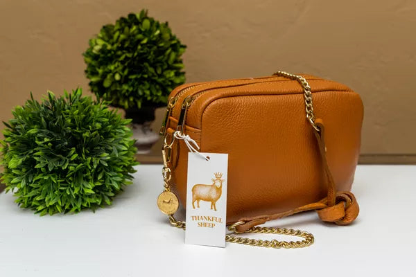 Thankful Sheep Leather Crossbody in Camel