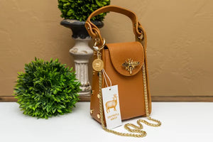 Leather "Bee" Small Crossbody in Camel