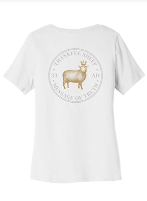 Thankful Sheep V-Neck T-Shirt White