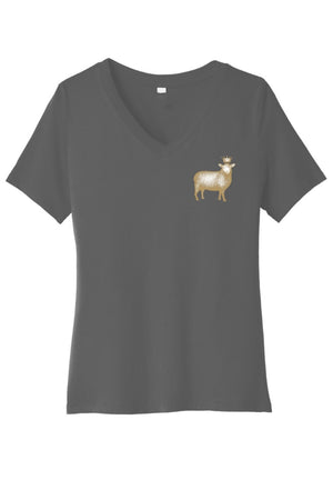 Thankful Sheep V-Neck T-Shirt Gray