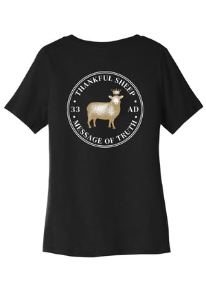 Thankful Sheep V-Neck T-Shirt Black