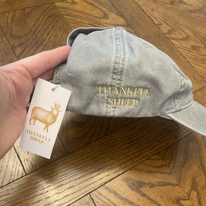 Thankful Sheep Embroidery Gray Hat Gold Stitching