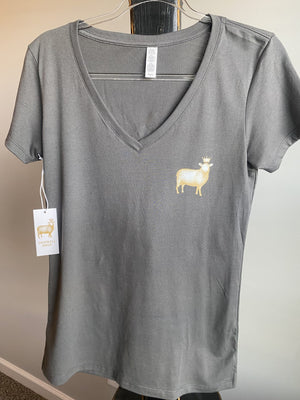 Thankful Sheep V-Neck T-Shirt Gray