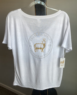 Thankful Sheep V-Neck T-Shirt White