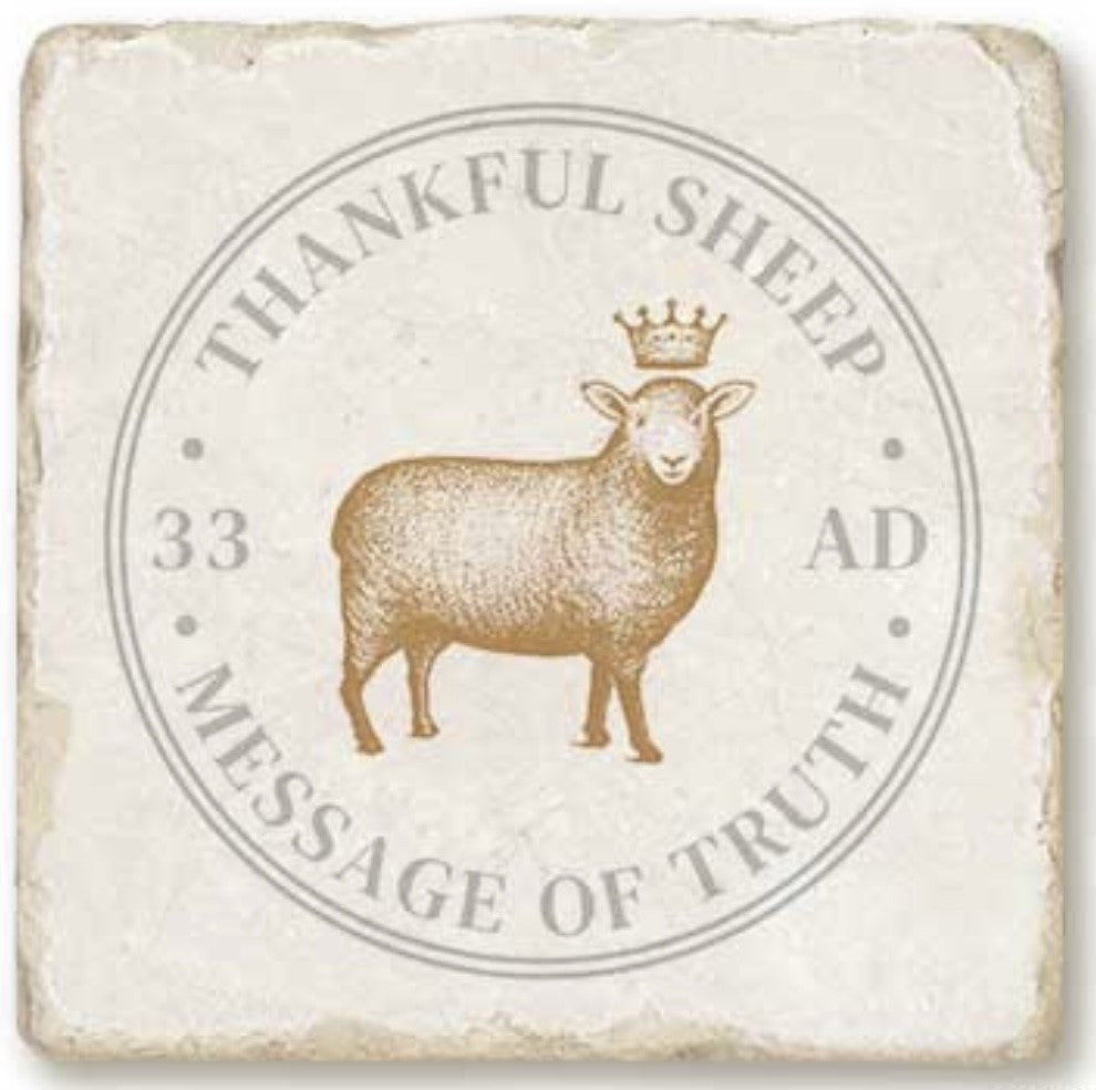 Thankful Sheep Message of Truth Stone Coaster