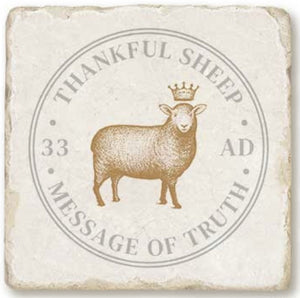 Thankful Sheep Message of Truth Stone Coaster