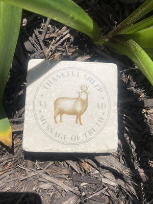 Thankful Sheep Message of Truth Stone Coaster