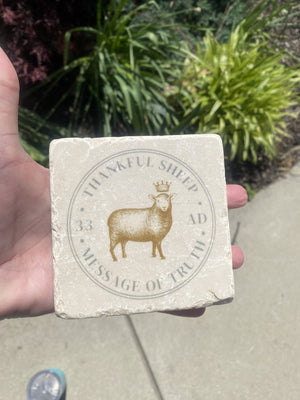 Thankful Sheep Message of Truth Stone Coaster