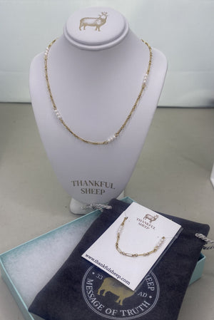 Thankful Sheep Dainty Pearl and Chain Necklace