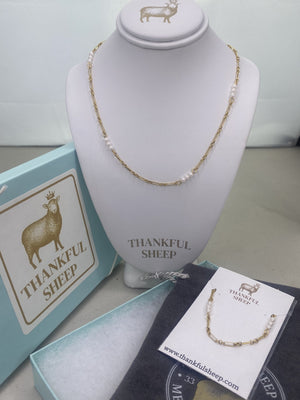 Thankful Sheep Dainty Pearl and Chain Necklace