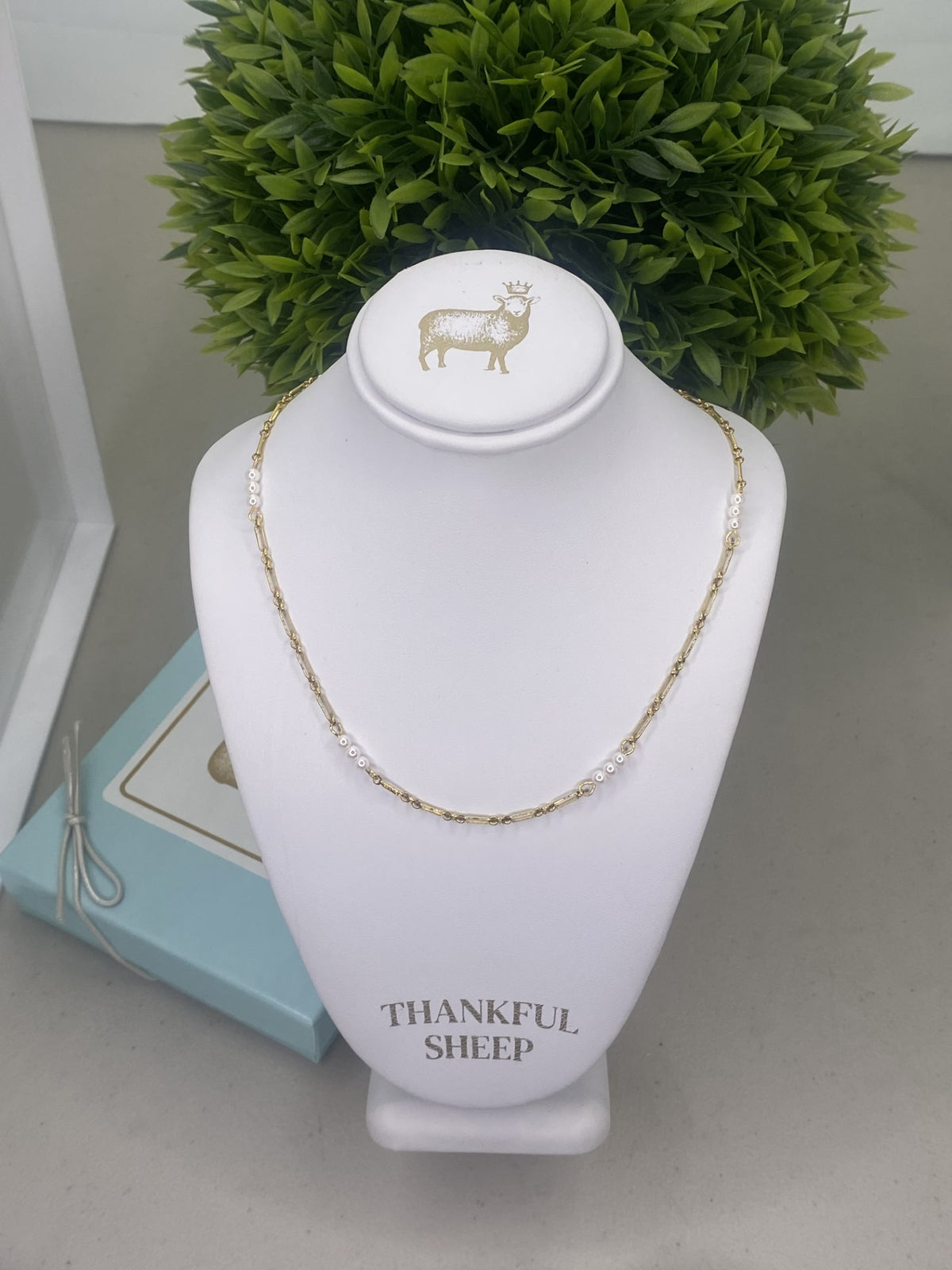 Thankful Sheep Dainty Pearl and Chain Necklace