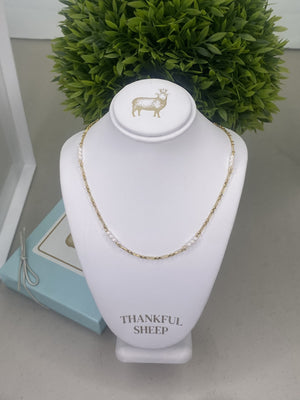 Thankful Sheep Dainty Pearl and Chain Necklace