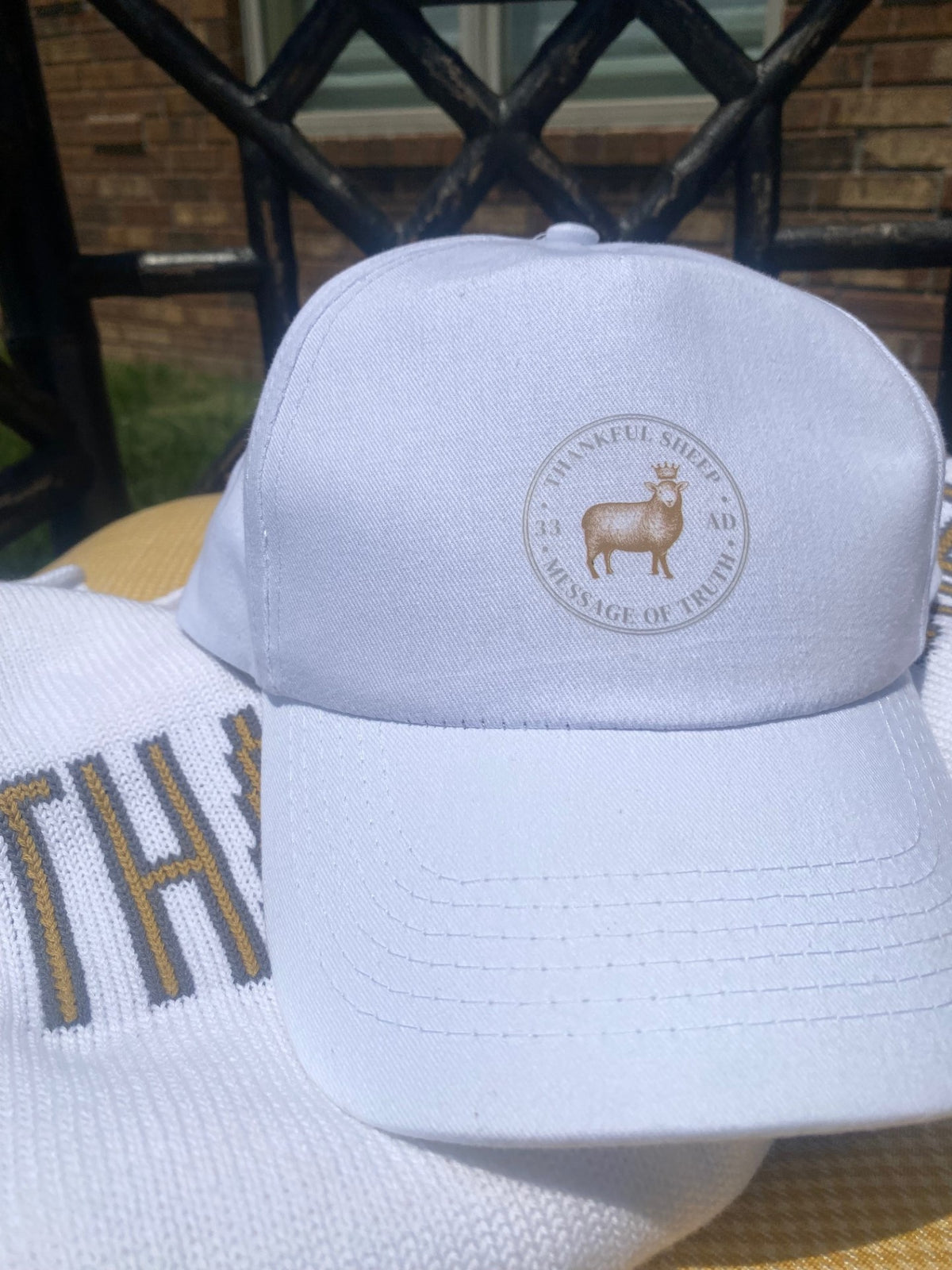 Thankful Sheep Minimal White Hat