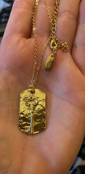 Thankful Sheep Key on Hammered Tag Necklace