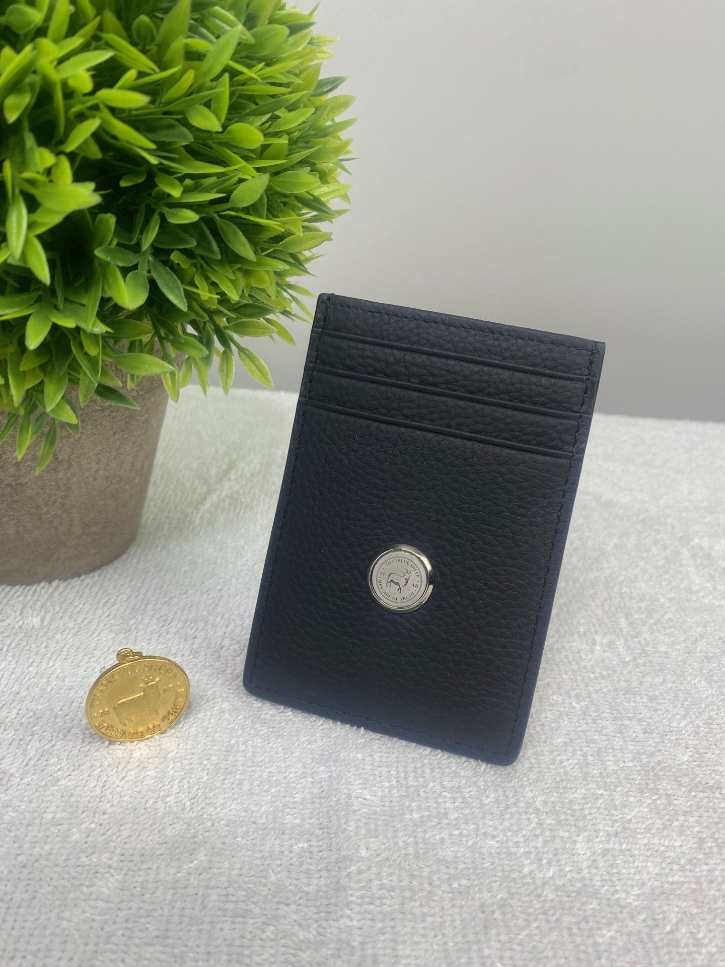 Thankful Sheep "Message of Truth" Medallion Leather Money Clip