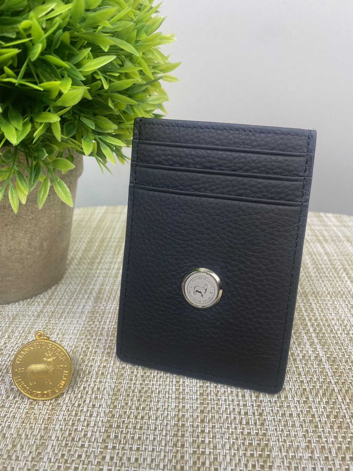 Thankful Sheep "Message of Truth" Medallion Leather Money Clip