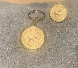 Thankful Sheep "Message of Truth" Medallion Key Ring Gold