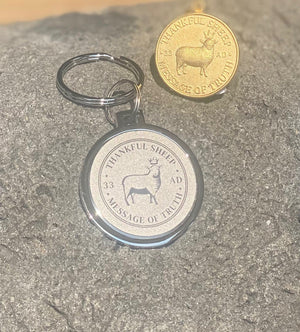 Thankful Sheep "Message of Truth" Medallion Key Ring Silver