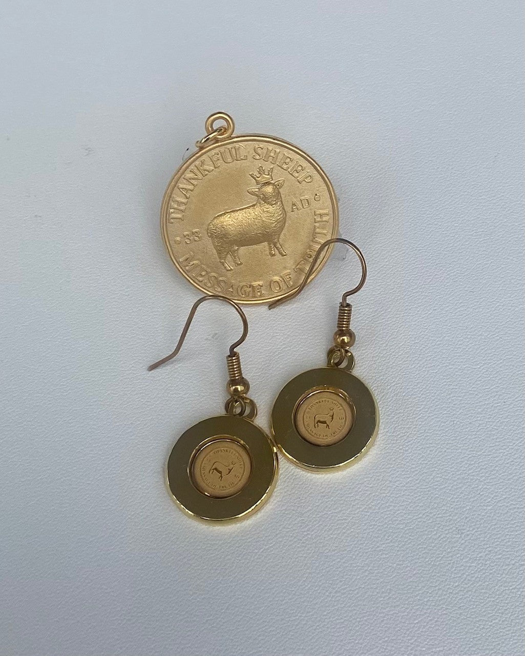 Thankful Sheep "Message of Truth" Drop Earrings Gold