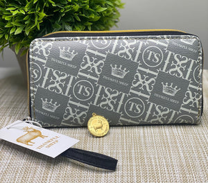 Thankful Sheep Icons Zip Wallet With Strap  Gray/Light Gray