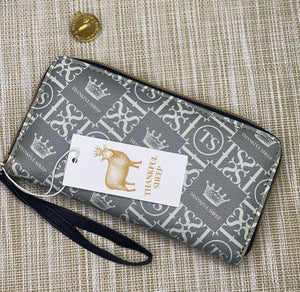 Thankful Sheep Icons Zip Wallet With Strap  Gray/Light Gray