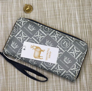 Thankful Sheep Icons Zip Wallet With Strap  Gray/Light Gray