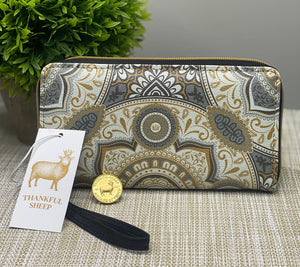 Thankful Sheep Harmony Zip Wallet With Strap  Grays