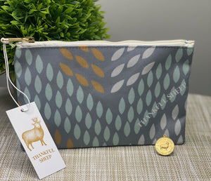 Thankful Sheep Whispers Zipper Pouch  Gray/Light Gray/Gold/Blue