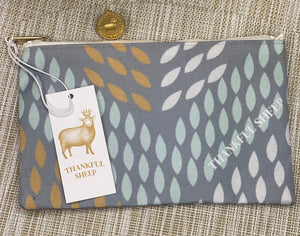 Thankful Sheep Whispers Zipper Pouch  Gray/Light Gray/Gold/Blue